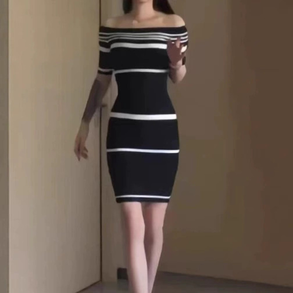 ZARA Women Korean Simple Chic Colorblock Striped Short Sleeve Summer Midi Dress